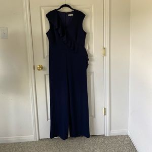Neiman Marcus Navy Blue Ruffle Top Jumpsuit  10